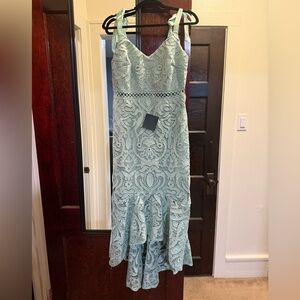 Lulu’s Lace High/Low Dress in Sage Green